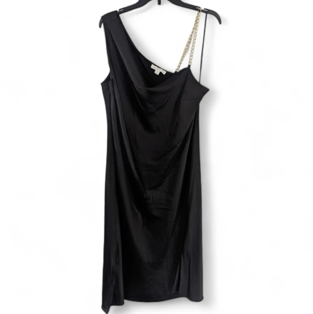 And Now This Women's Asymmetric Chain Strap Slip Dress Black NWOT